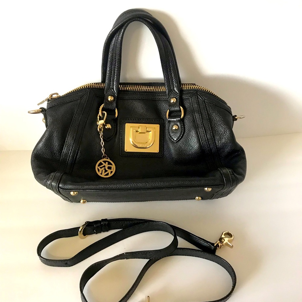 DKNY Leather Crossbody Bag, black colour with gold accents